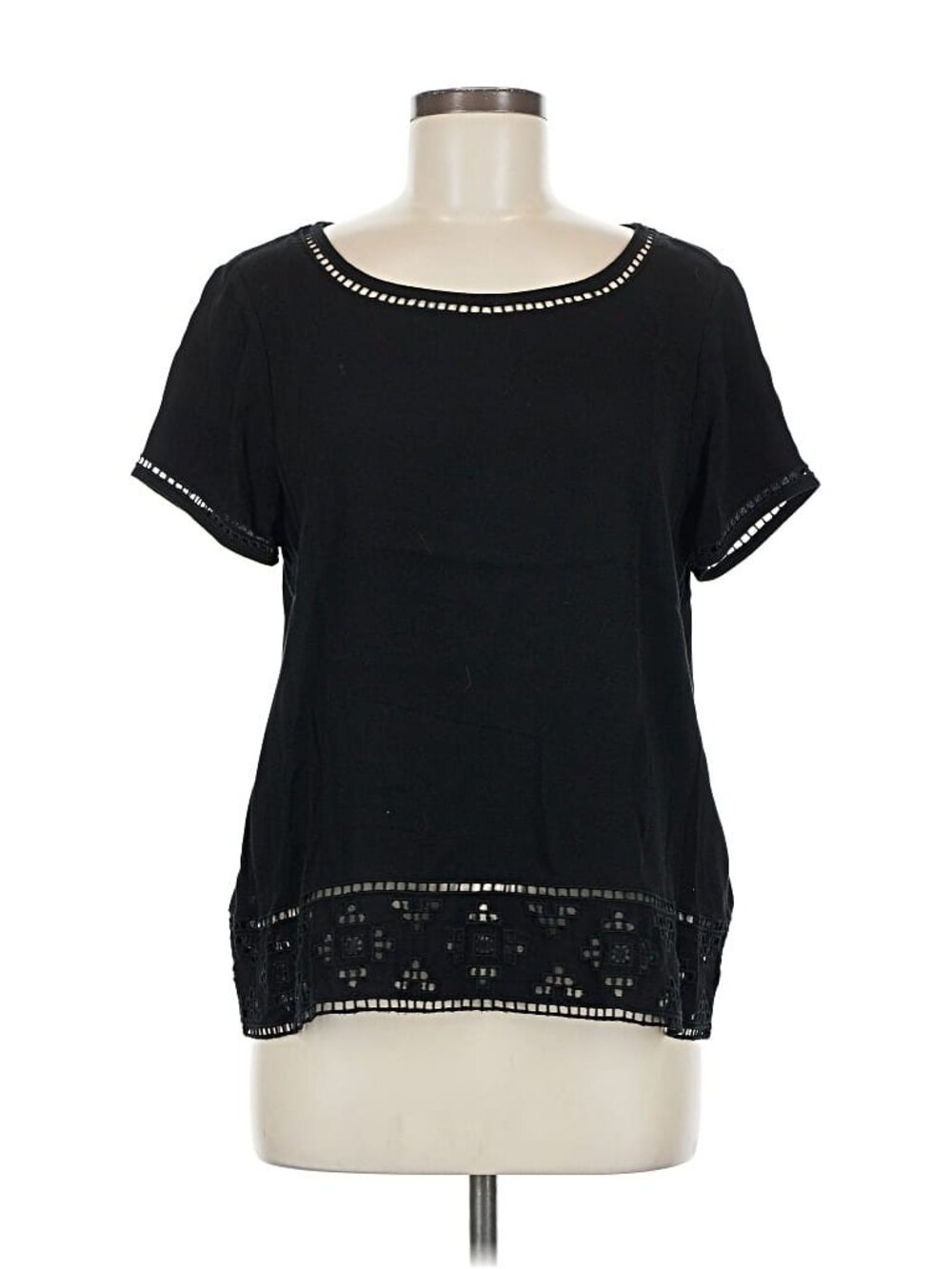 Joie Kadence Top Black Studded Trim Cutout  Embroidered Hem Rayon Blouse Size M